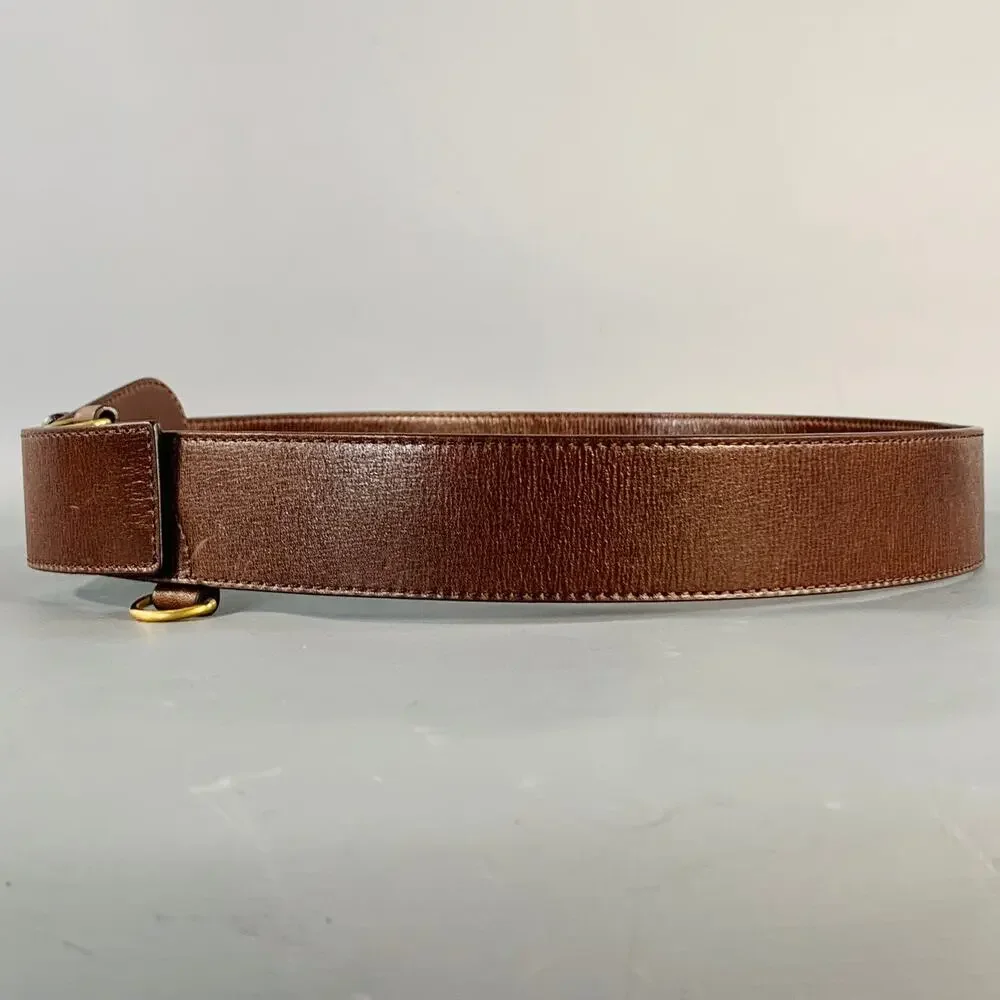 BURBERRY Size 38 Brown Gold Leather Loops Belt
